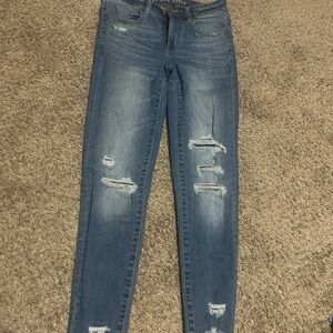 American Eagle Blue Distressed Skinny Jeans